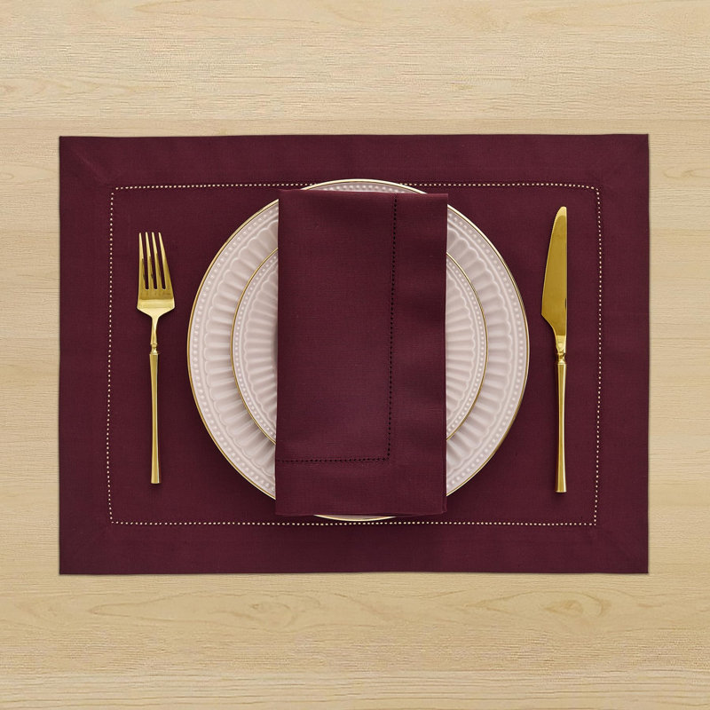 Cotton Linen Hemstitch Dinner Napkins, Wine