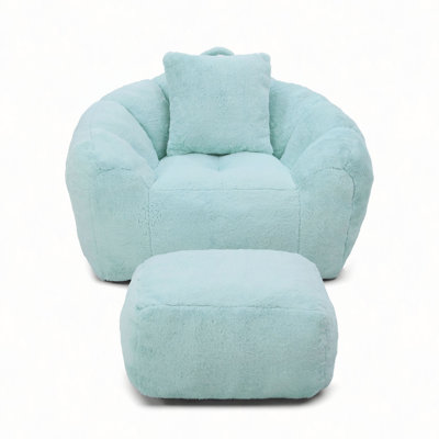 Giant Bean Bag Chair Withfootstool, Bean Bag, Faux Fur Shell-Shaped Large Chair With Filler, Stuffed Big Accent Sofa, Floor Sofa For Gaming,Reading Living Room Bedroom