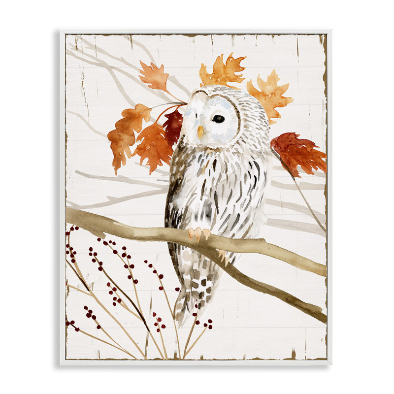 Hibou dans la forêt automnale, estampe numérique par Victoria Borges, Estampe numérique encadrée blanc bord de mer