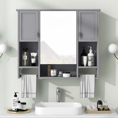 Armoire de salle de bain murale moderne, armoire de salle de bain avec miroir, armoire à pharmacie avec barre à serviettes