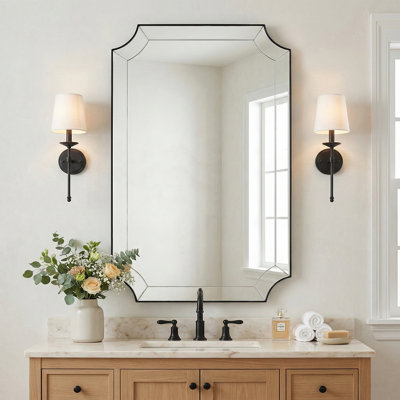 Minuette Glass Tile Edge Scalloped Bathroom Vanity Mirror | Stainless Steel Frame