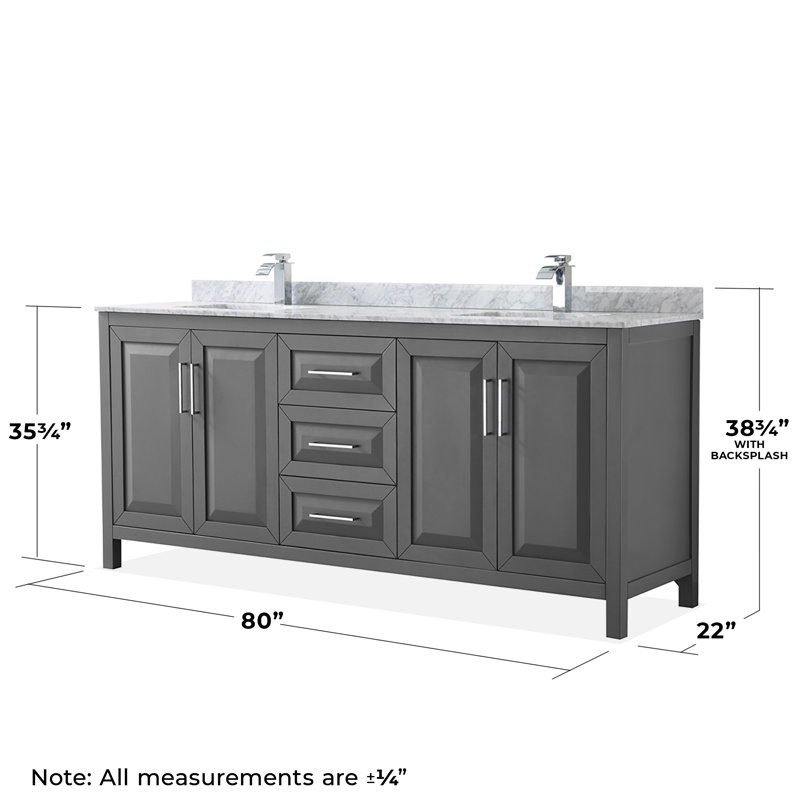 Daria 80'' Double Bathroom Vanity with Marble Top, Dark Gray, Polished Chrome