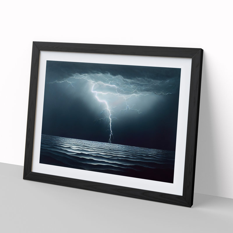 XH1022-3035X Electrifying Ocean Thunderstorm - Single Picture Frame Print, Black , 46cm H x 64cm W x 2cm D