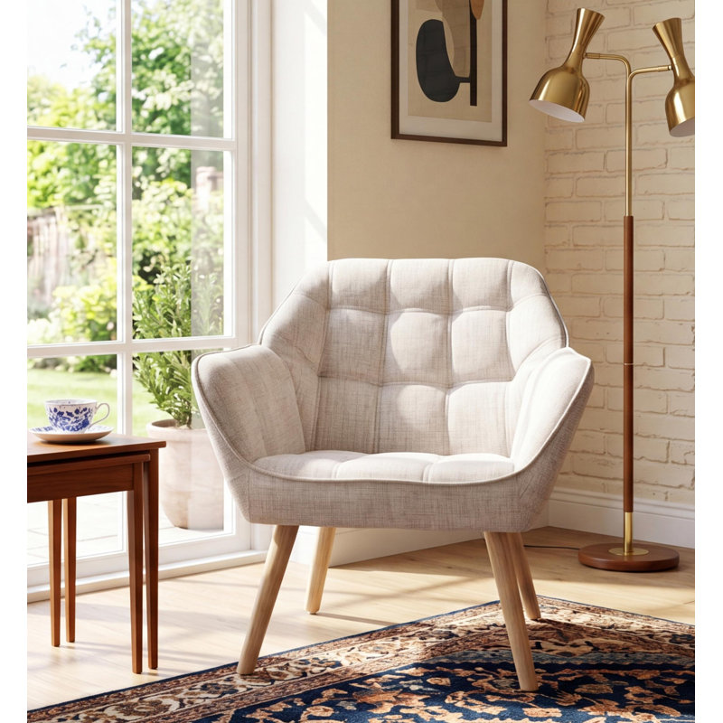 Booneville Modern Upholstered Armchair Accent Chair Solid Wood Frame for Living Room, Beige