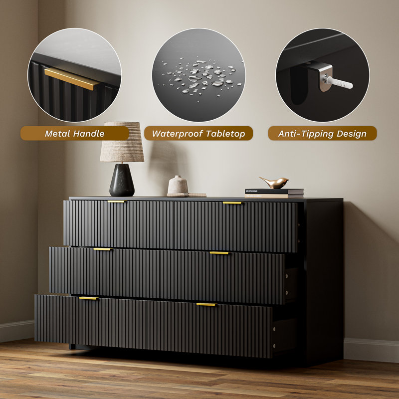 6 - Drawer Dresser, 55.1" W, Black