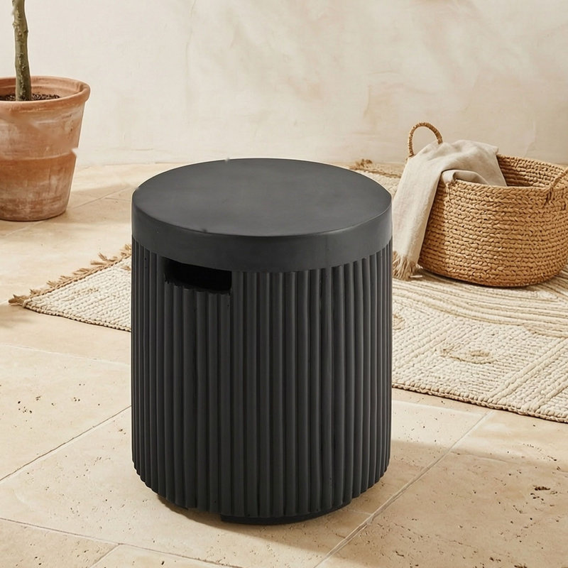 Table ronde avec couvercle pour réservoir de propane, Noir