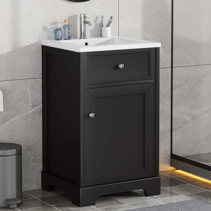 Meuble-lavabo de 20 po avec lavabo, Noir, noir, noir, noir