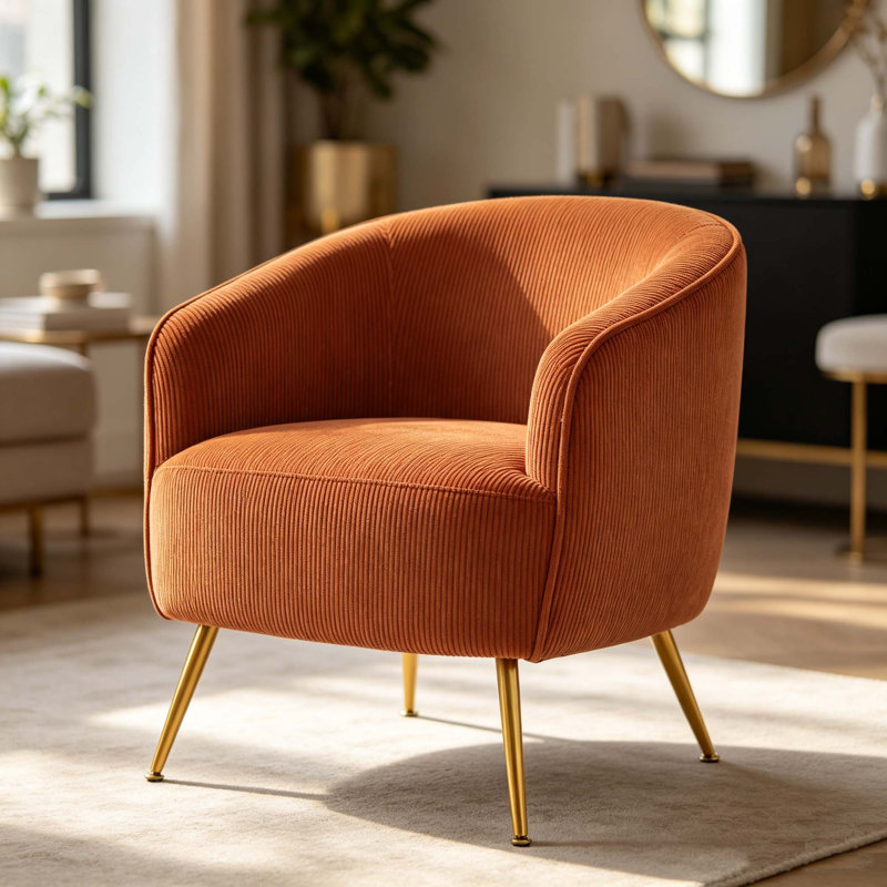 Fauteuil demi-tonneau Corduroy, Brun