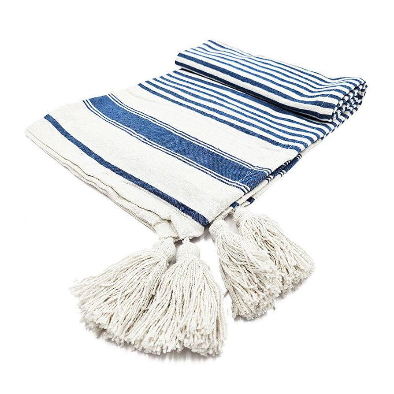 Brighton Blue Striped Recycled Cotton Throw Blanket Set