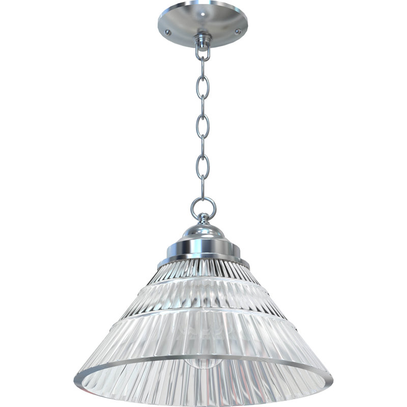1-Light Indoor Brushed Nickel Single Pendant with Clear Ribbed Glass Bowl Shade, Brushed Nickel
