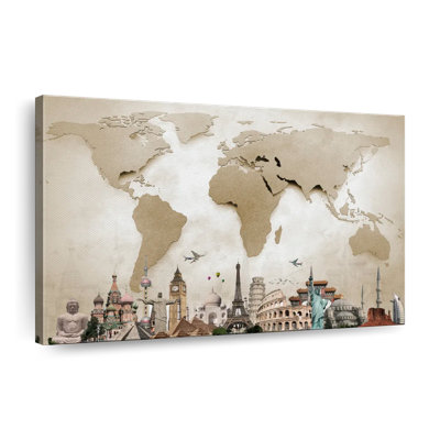 Neutral Steel World Map Canvas Print
