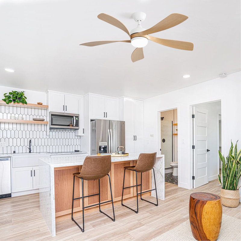 52 Inch Modern Led Ceiling Fan With 3 Color Dimmable 5 ABS Blades Remote Control Reversible DC Motor White For Bedroom