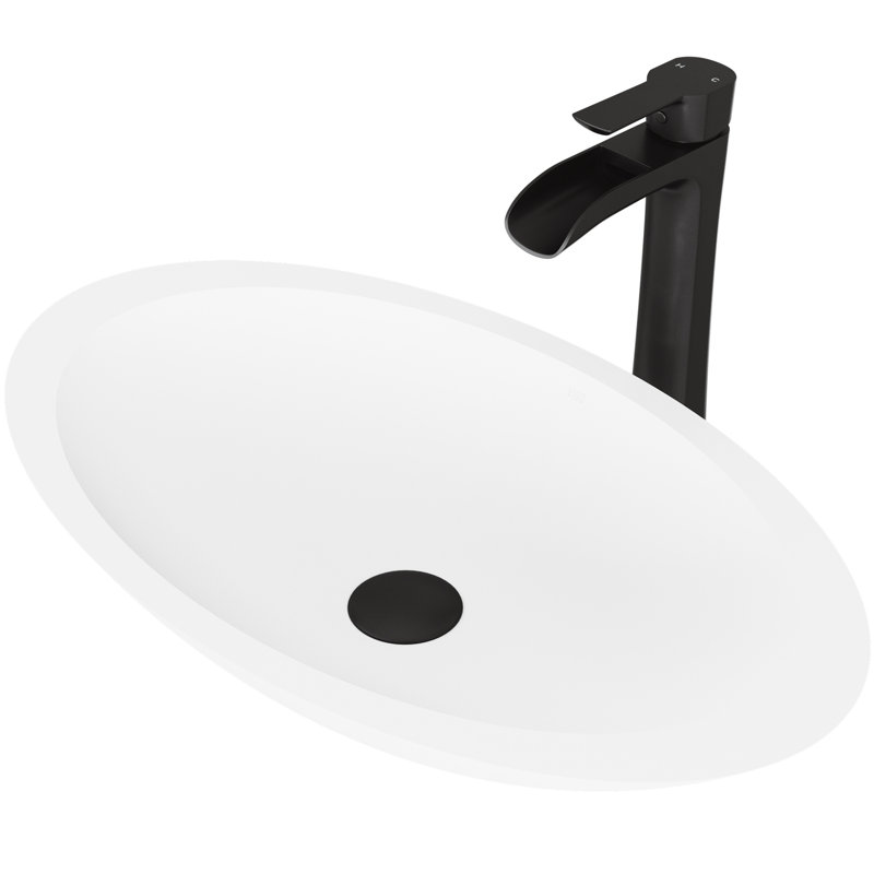 Wisteria 23" L x 14" W x 4" H Oval White Matte Stone™ Vessel Bathroom Sink with 11" H Faucet