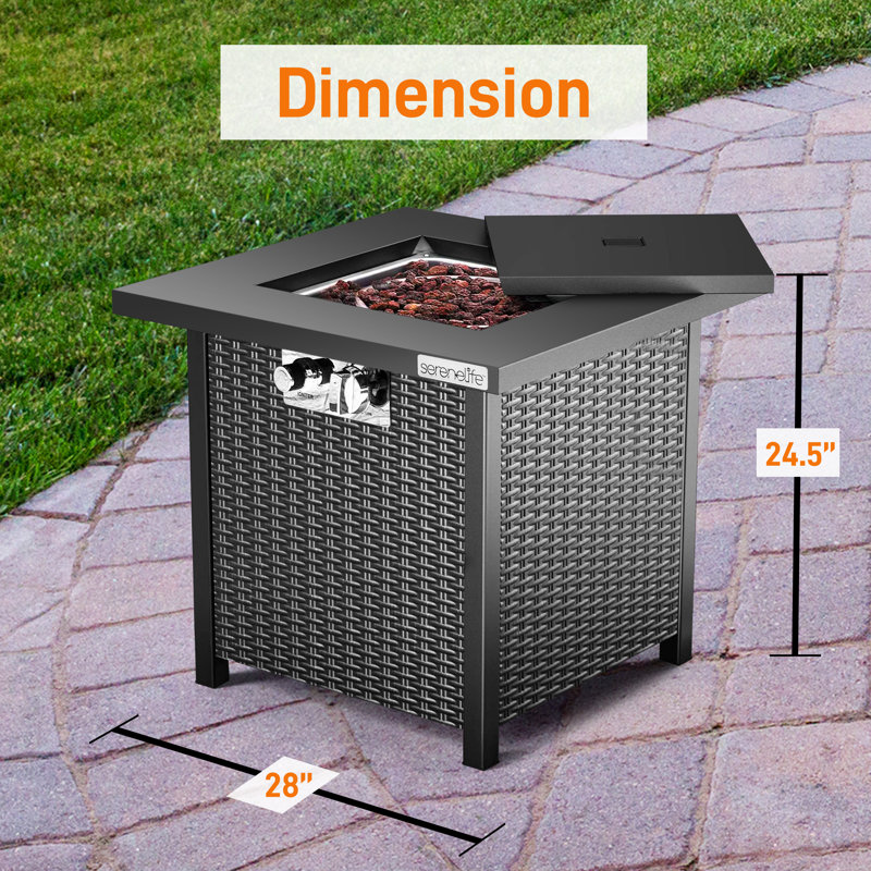 Square Iron Propane Smokeless Fire Pit Table with Lid