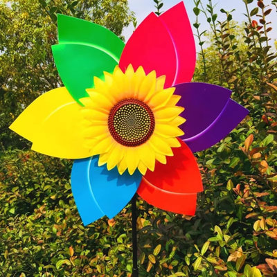 Sunflower Lawn Pinwheels Large Windmill Pinwheel for Garden, Yard, Party Outdoor Decor (Sunflower Pinwheels), Rainbow Colors