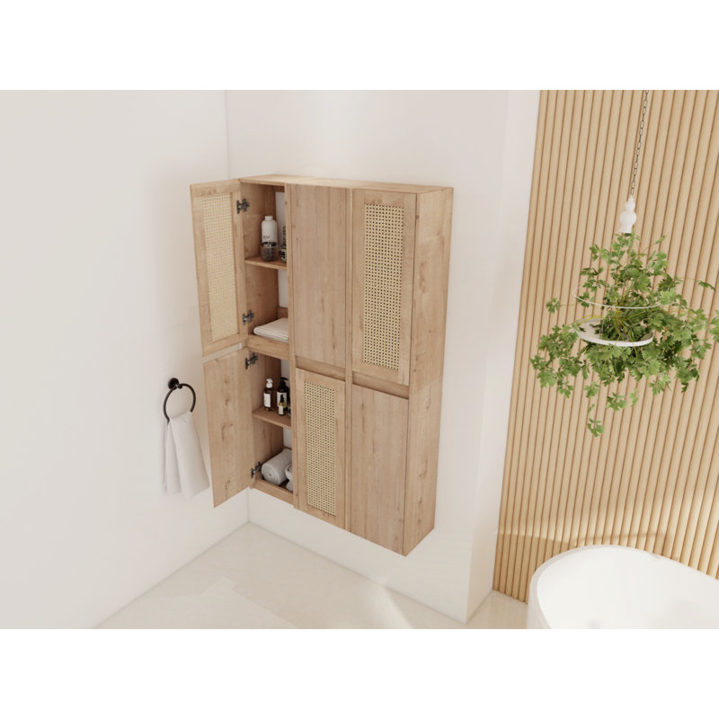 Armoire latérale de salle de bain 36 po, 6 portes à fermeture douce, conception à fixation flottante