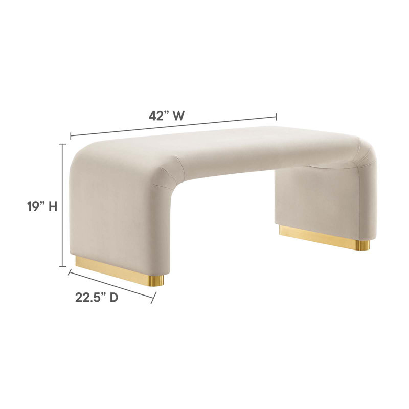 Almond Velvet Waterfall Ottoman with Brass Base