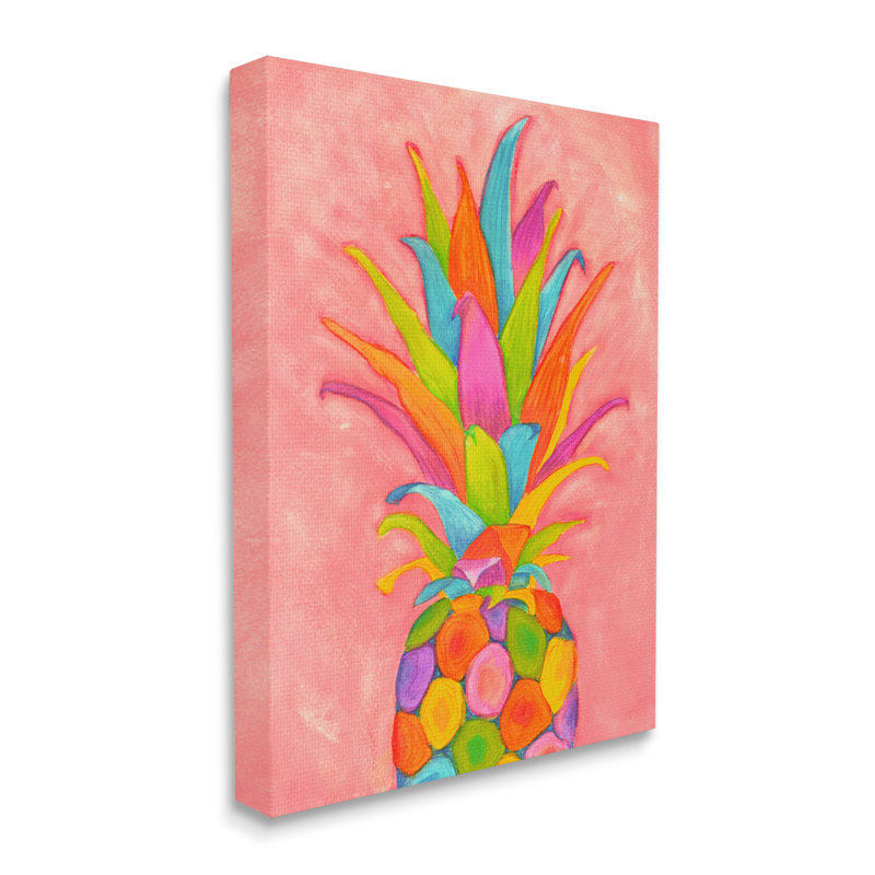 Vibrant ananas fruit amusant rose bleu jaune, Toile tendue, H 30 po x l 24 po