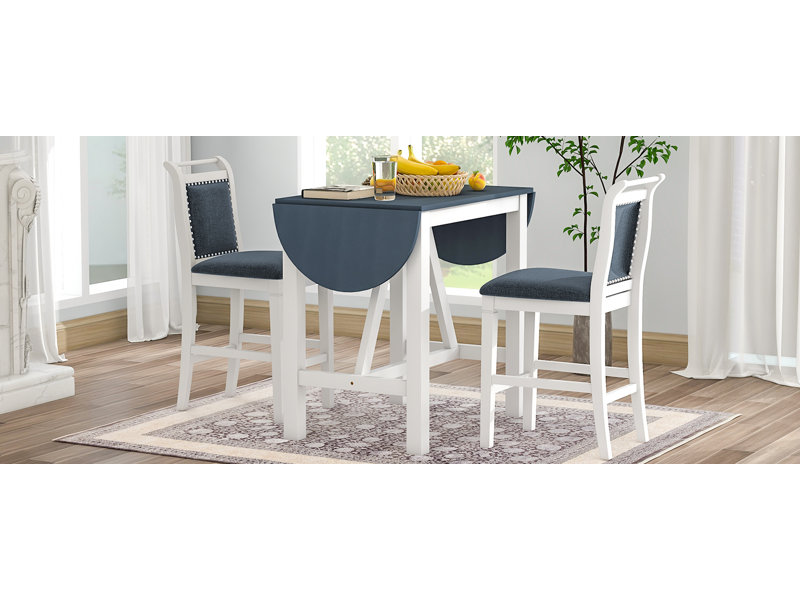 Ensemble de salle à manger 3 pièces à hauteur de comptoir, table à abattants en bois avec 2 chaises rembourrées TopMAX, blanc