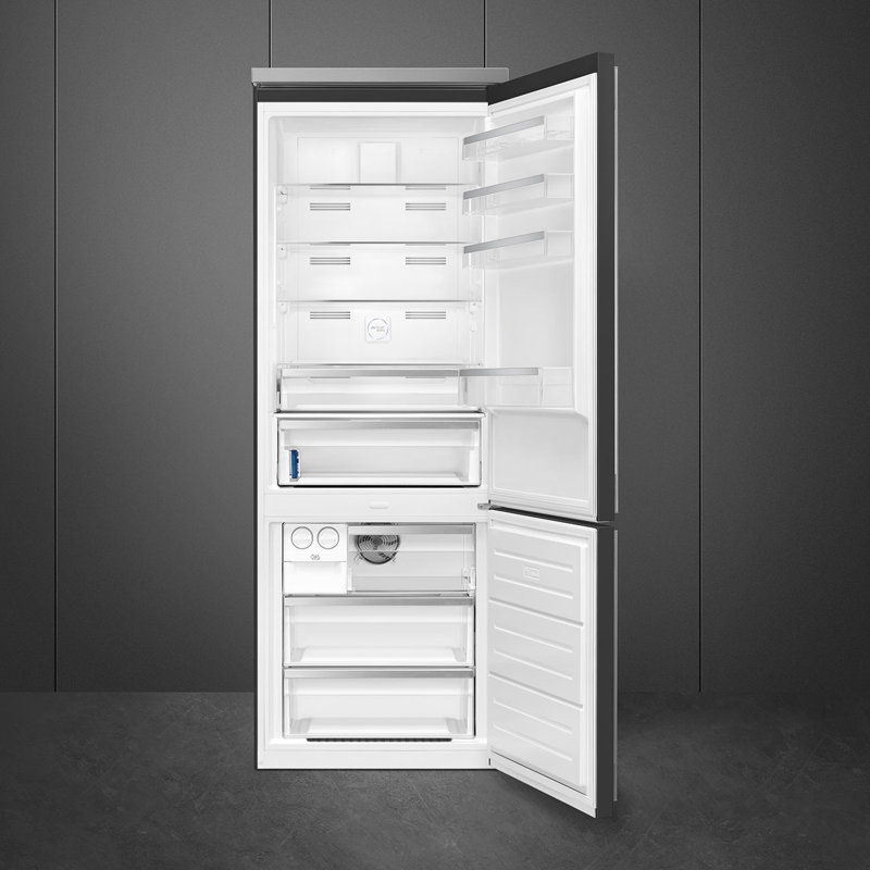 SMEG Portofino 27.7" Bottom Freezer Refrigerator 16.26 cu. ft., Matte Black, Left Handed