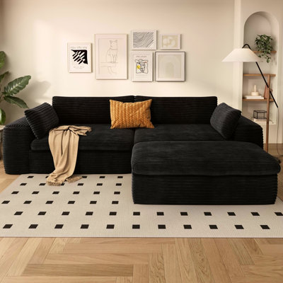 Canapé modulaire Cloud avec méridienne en forme de L, canapé modulaire moderne avec assise profonde, fauteuils rembourrés pour la chambre à coucher du salon, aucun assemblage requis, noir (tissu velours côtelé)