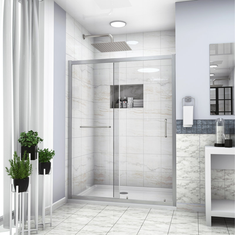 Shower Door 48" W X 72"H Single Sliding Bypass Shower Enclosure, Brushed Nickel