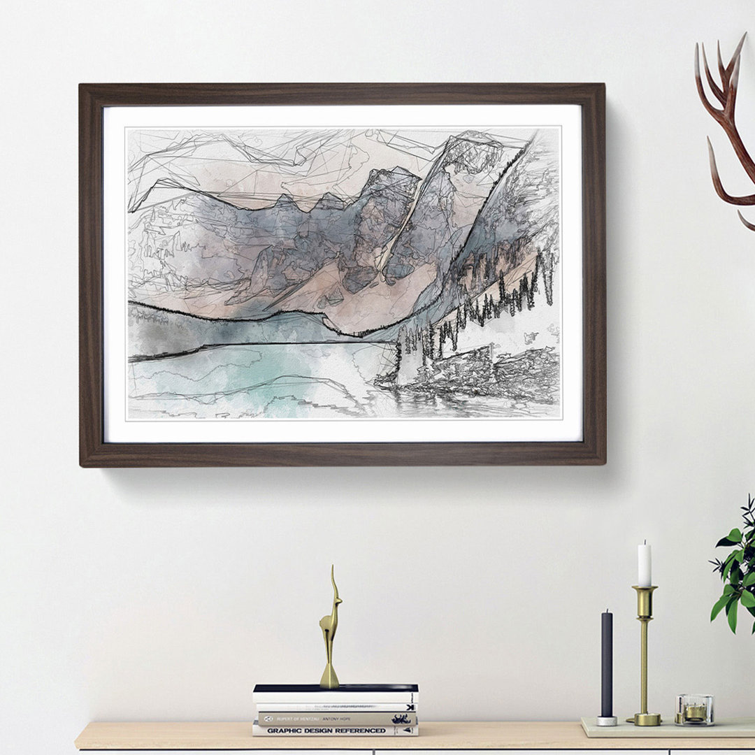Mountains by Lake Moraine Canada in Abstract - Framed Print