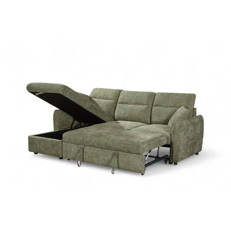 4 Seater Sofa Bed, Left Hand Facing, Green