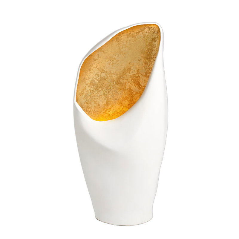 Cowl Lamp-White w/Leaf-Lg, Gold