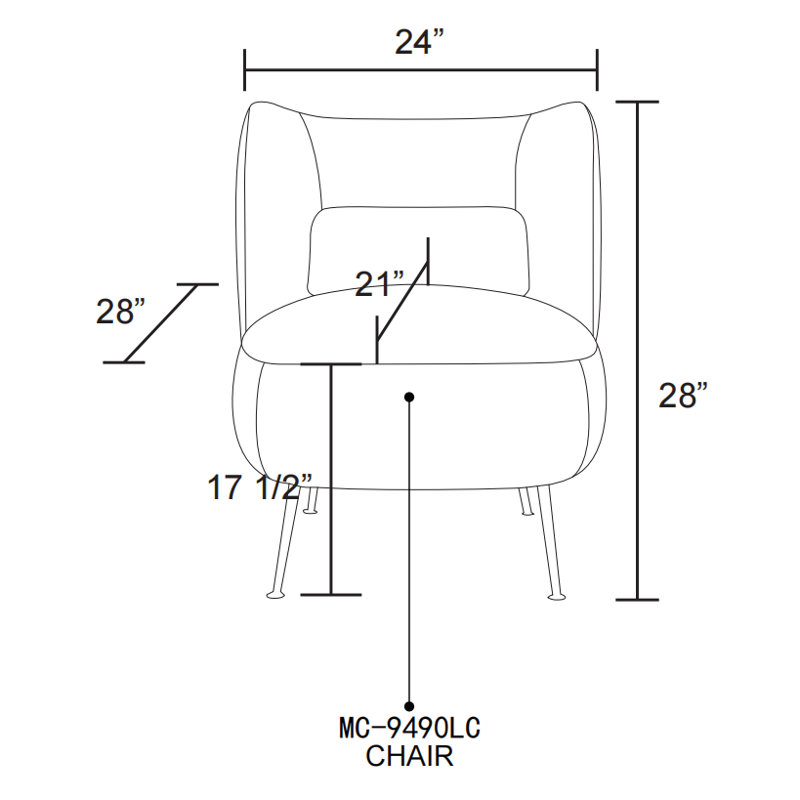 Chaise d'appoint rembourrée en flanelle, 24 * 28 * 28 pouces
