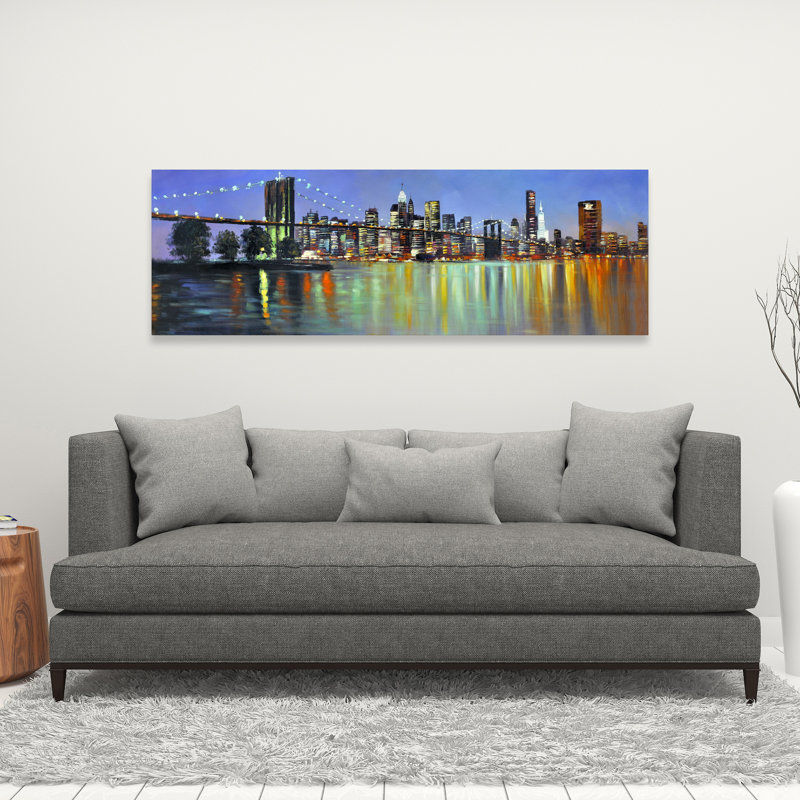 «Colorful City with Bridge by Night», art sur toile