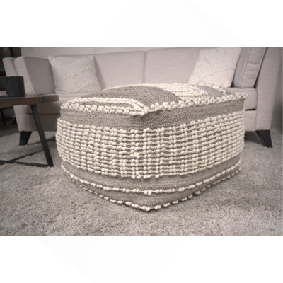 Grand pouf rustique en laine et coton brun