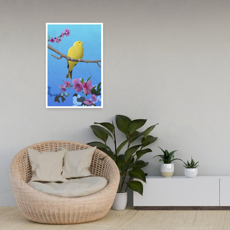 Art mural oiseau jaune et jaune, H 24 po x l 16 po