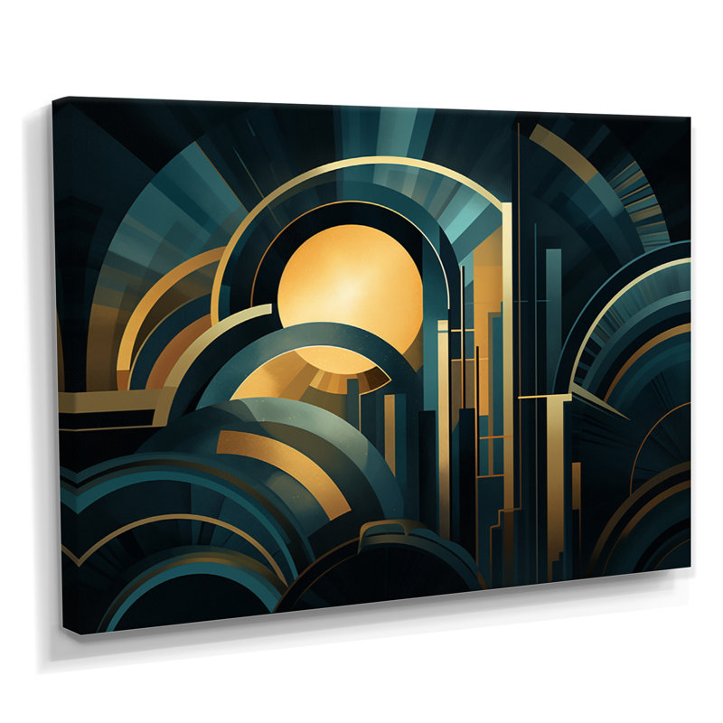 Art nouveau Golden Sunrise - art mural abstrait sur toile géométrique, H 12 po x l 20 po x P 1 po, Toile tendue