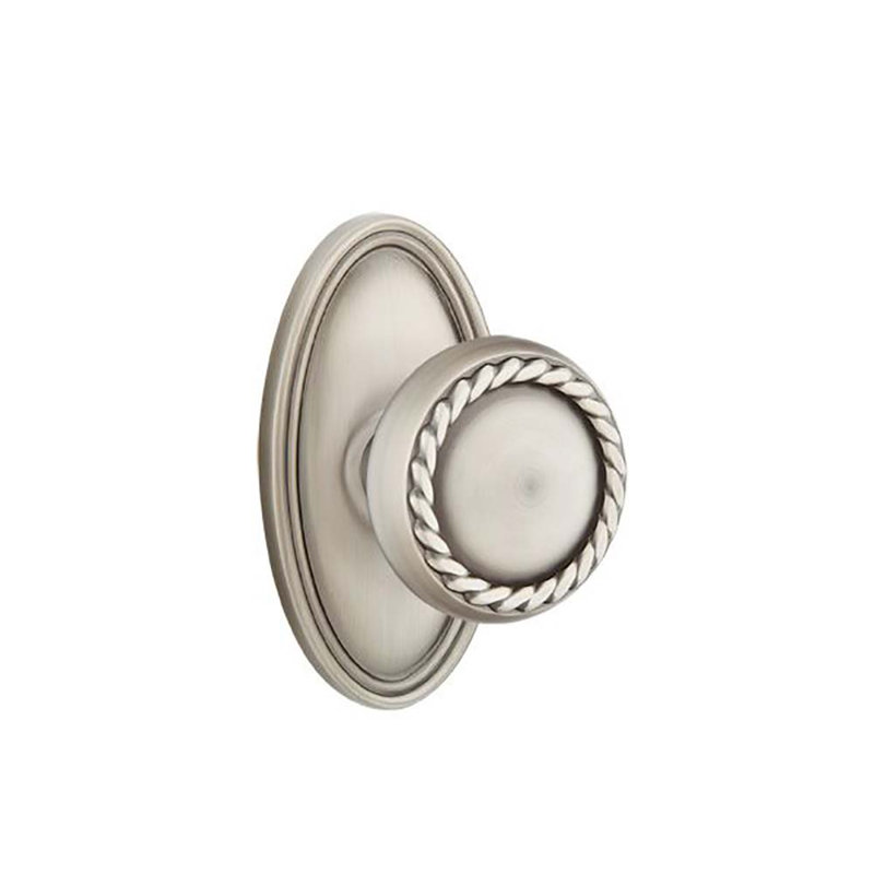 Double poignée de corde factice avec rose ovale, Nickel antique