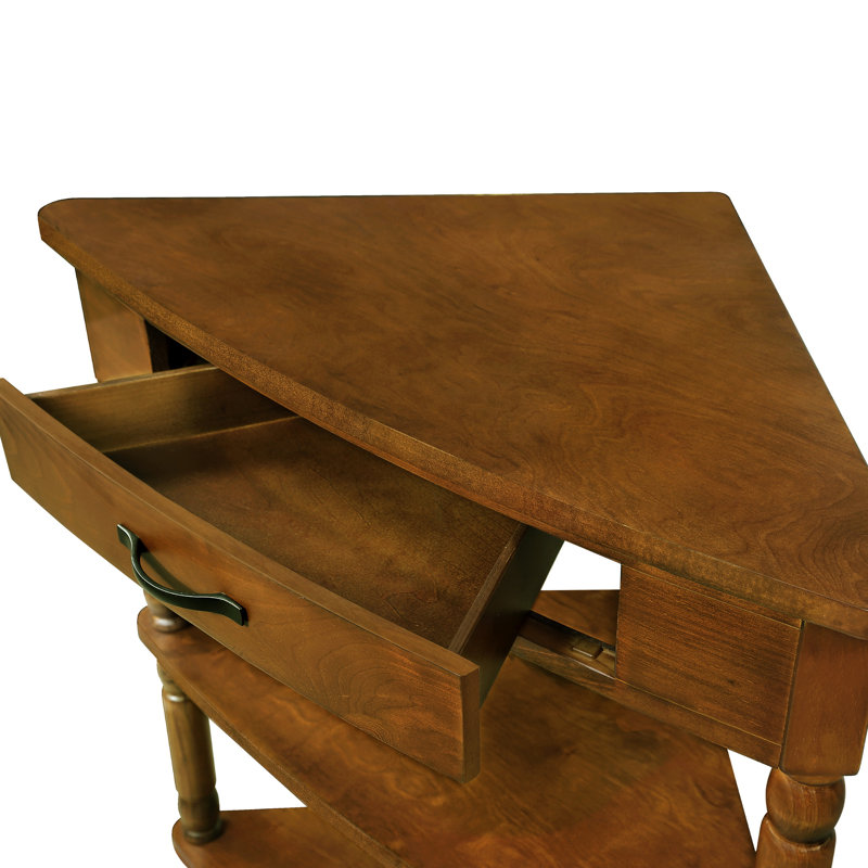 Solid Wood Legs 33.8'' Triangle Corner Table, 3 Tier, Brown Side Table With , Legs, Cranberry, Brown