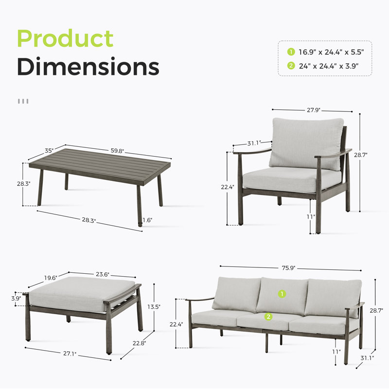 Mariene 5 - Person Patio Conversation Set with Cushions, Gray, Gray