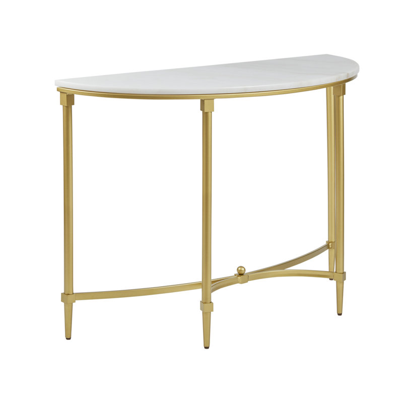 Bordeaux Marble Top Half-Moon Gold Metal Console Table