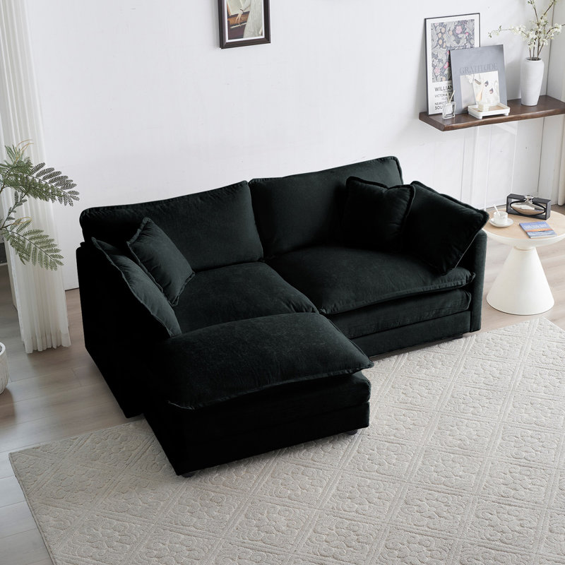 Canapé en chenille deux places avec 1 repose-pieds, canapé modulaire en L 2 places avec repose-pieds