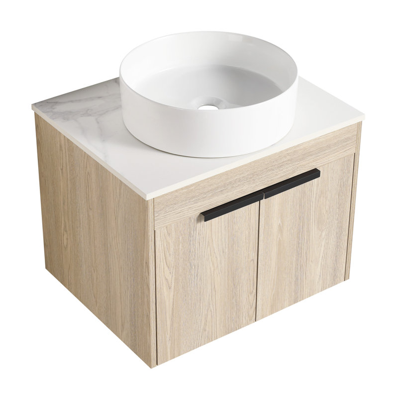 24" Modern Bathroom Vanity With Ceramic Sink And Wall-Mounted Design