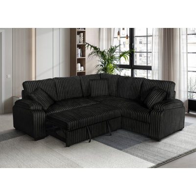The Haven Reversible Sleeper Sectional In Ivory Corduroy by Latitude Run