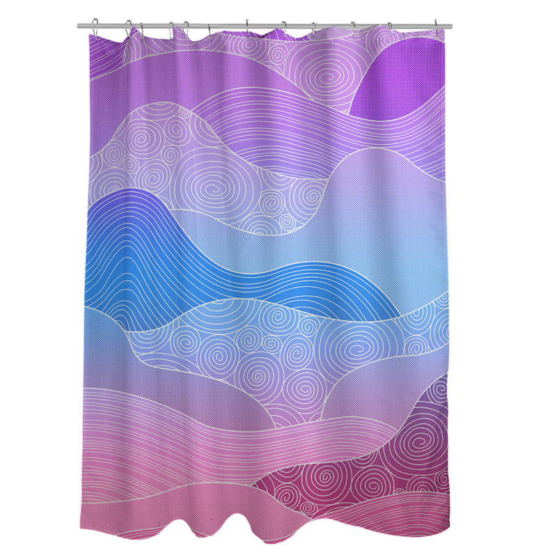 Rideau de douche simple à vagues dessiné à la main Classic, Bleu / Mauve / Rose