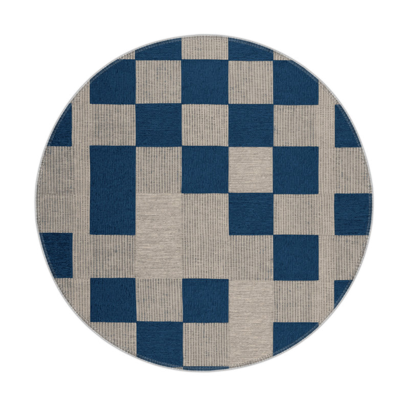 Tapis d'intérieur et d'extérieur à carreaux gris, Rond 5 pi