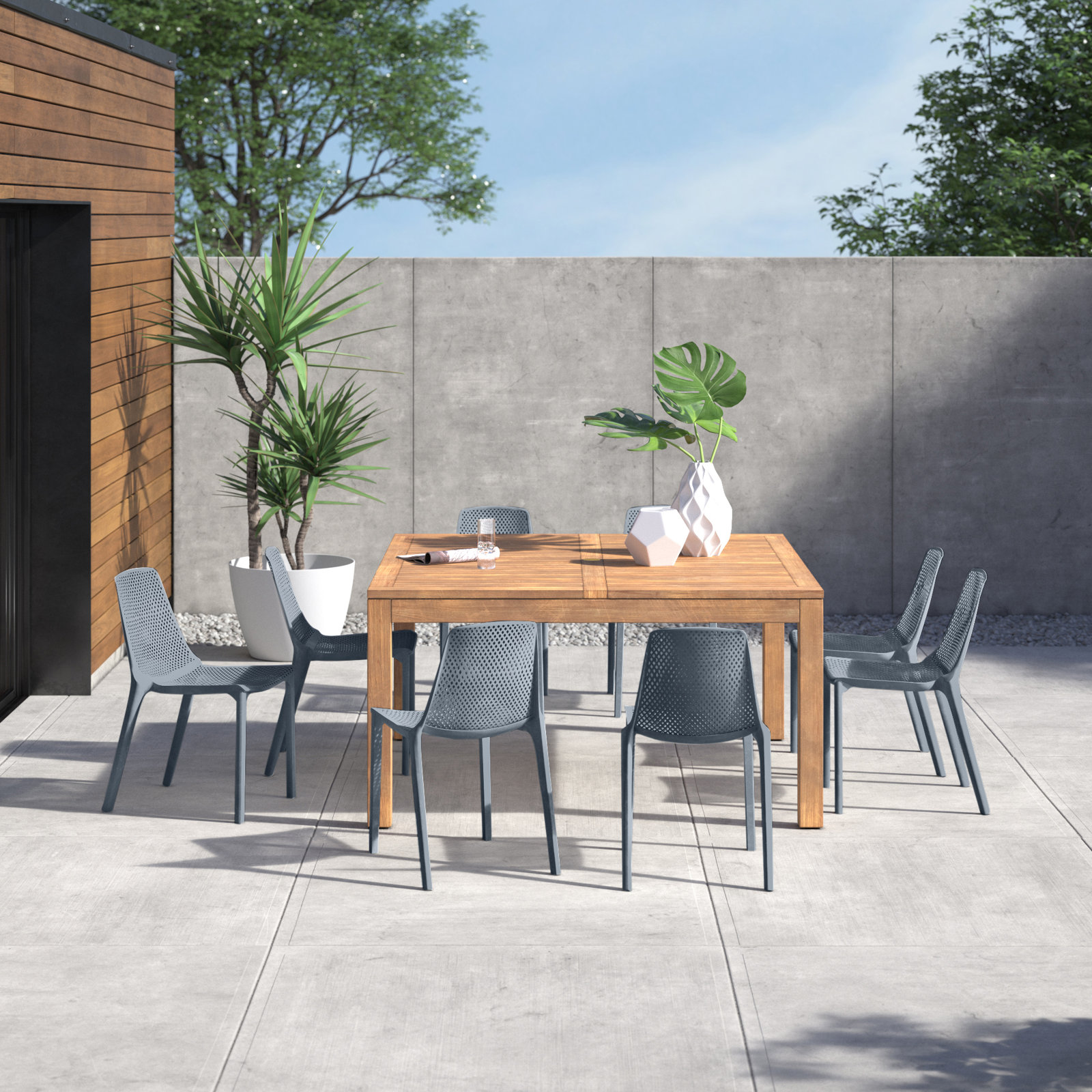 Anautica 59" Teak Patio Dining Set, Gray