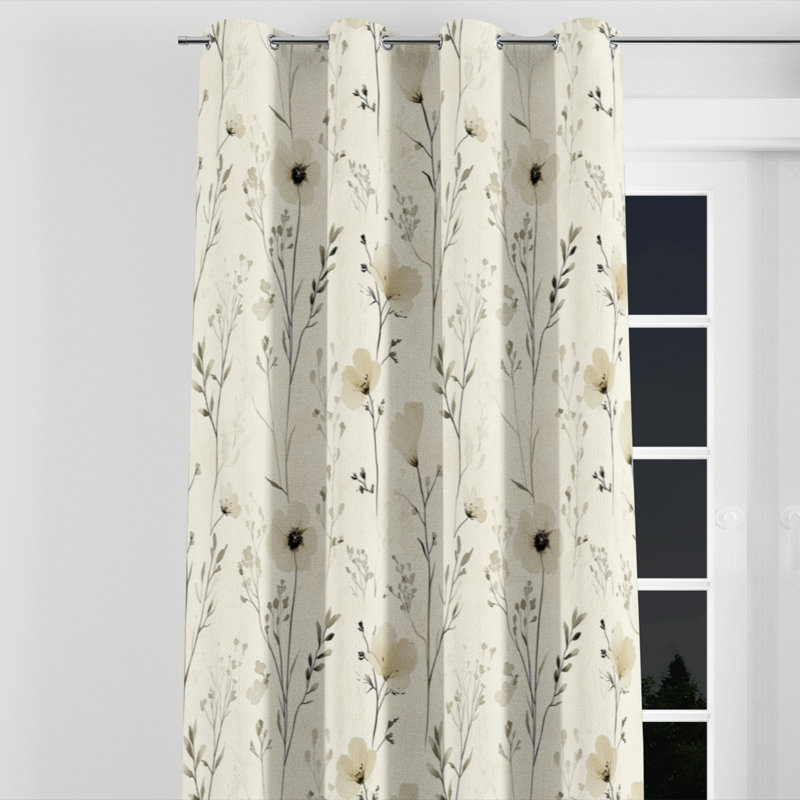 Country Farmhouse Window curtains - Floral Ivory Meadow line Grommet Curtain - 1 Panel, 52" W x 95" L, Silver Grommets