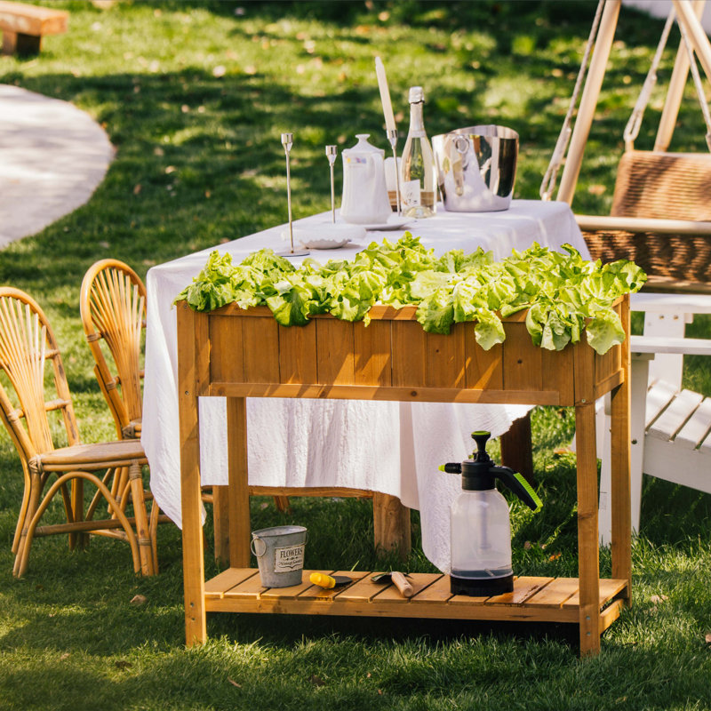 Wood Raised Garden Bed With Non-woven Liner, Yellow