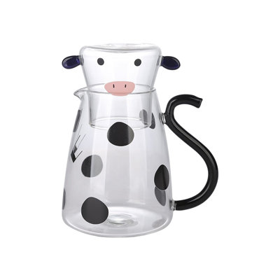 Pichet à eau en verre de vache avec tasse en verre, petite carafe en verre pour jus de limonade et thé au lait, bouteille de verre en verre borosilicaté pour bureau à domicile