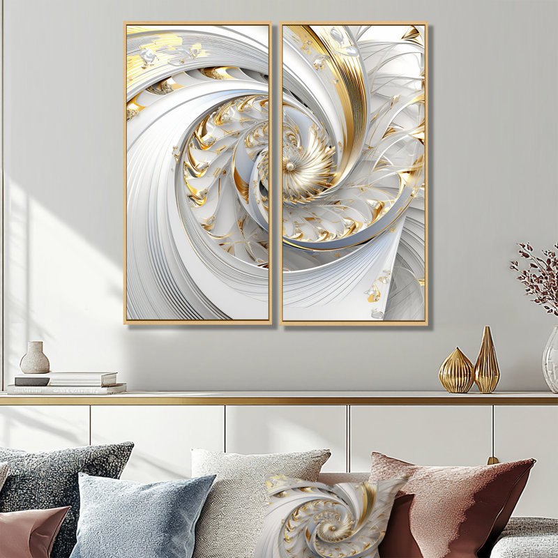 Reynold - Fractals abstraits, art mural, H 40 po x l 40 po, Crème, crème, Reproduction encadrée sans passe-partout