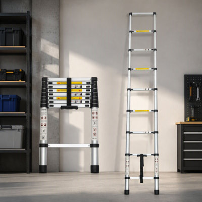 Échelle télescopique 8,5 pi, échelle télescopique, échelle pliante en alliage d'aluminium portable multi-usages pour le travail intérieur et extérieur, charge robuste de 300 lb