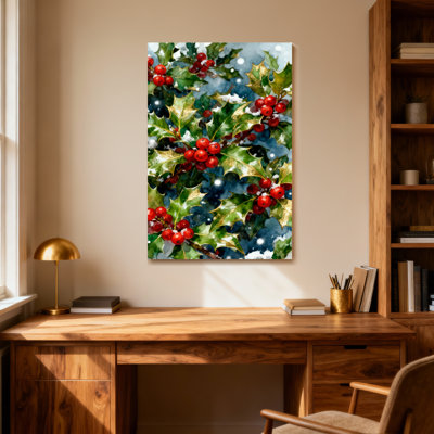 Christmas Holly Berries And Snowflakes Pattern